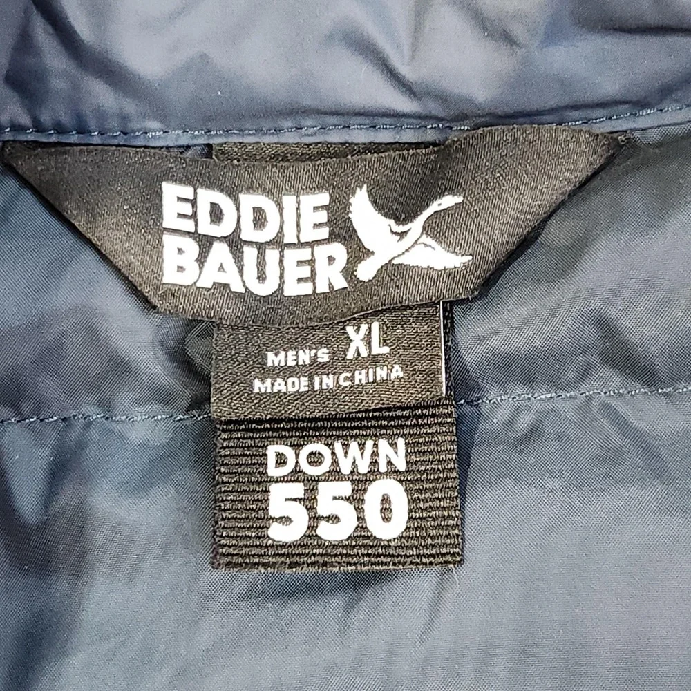 Eddie Bauer Down 550 Vest Mens XL‎ Blue Quilted Puffer Zip Pockets Lightweight
